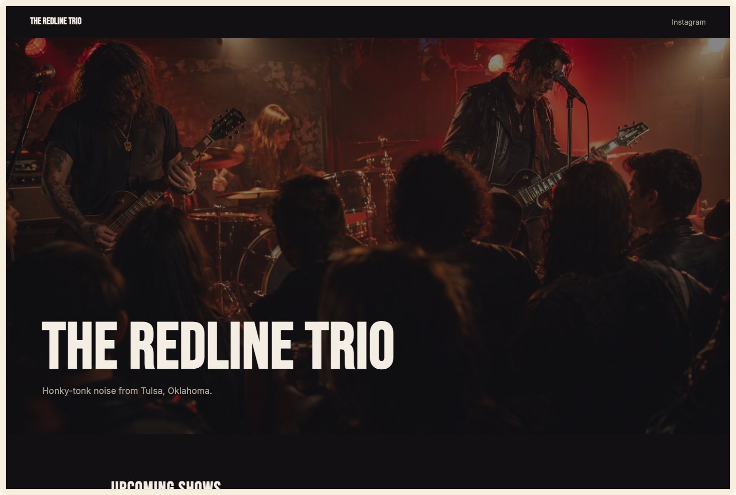 Snapshot of the Roadhouse theme — a gritty live-music site with neon accents