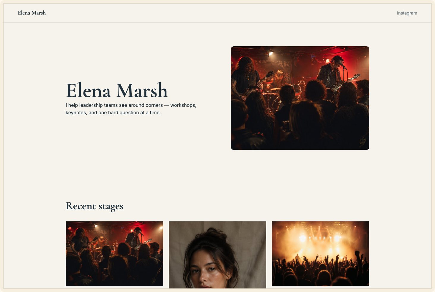 Snapshot of the Summit theme — a light editorial speaker site with a featured framework
